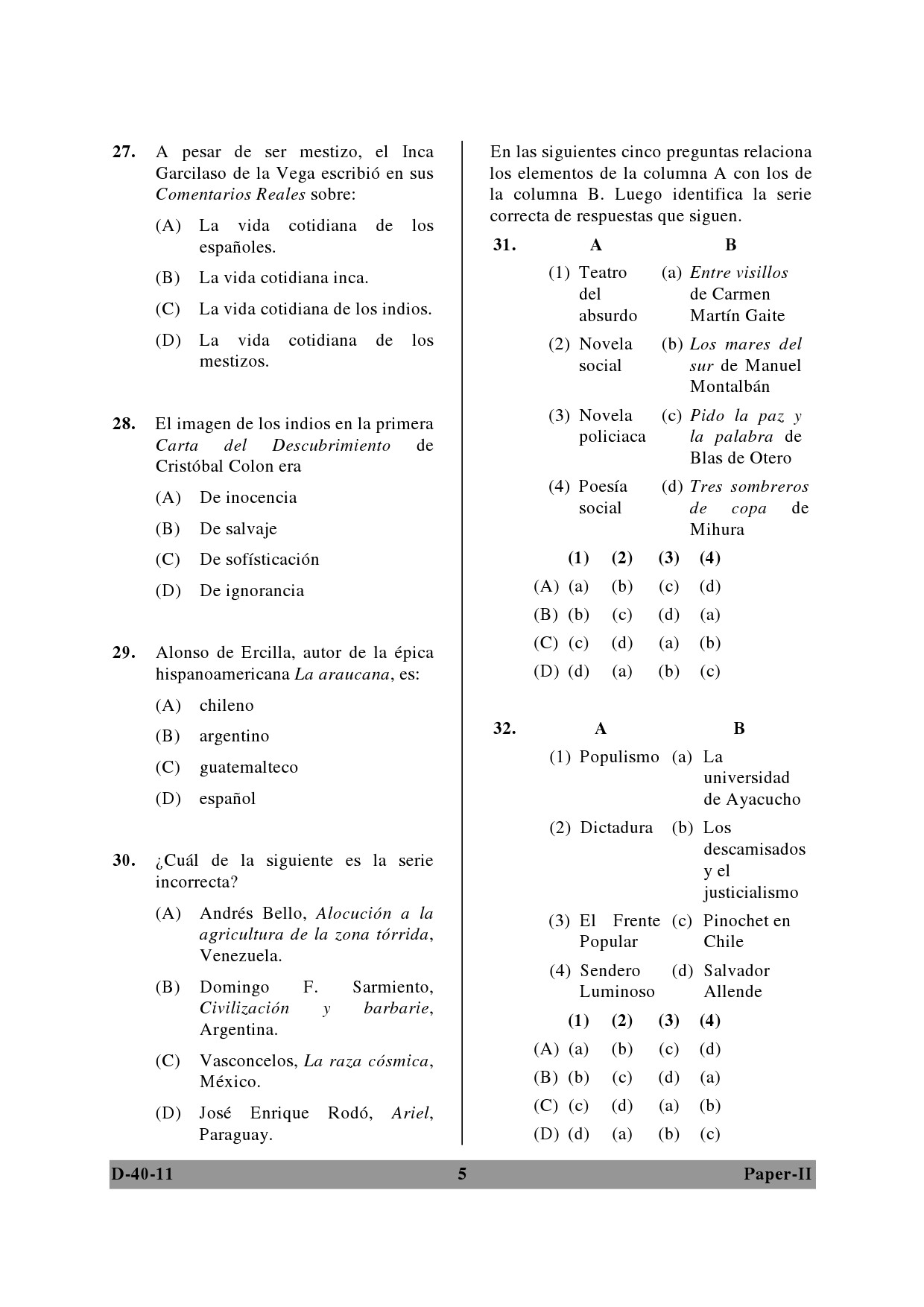 UGC NET Spanish Question Paper II December 2011 5