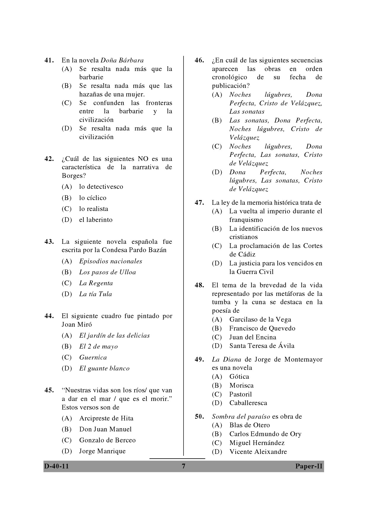 UGC NET Spanish Question Paper II December 2011 7