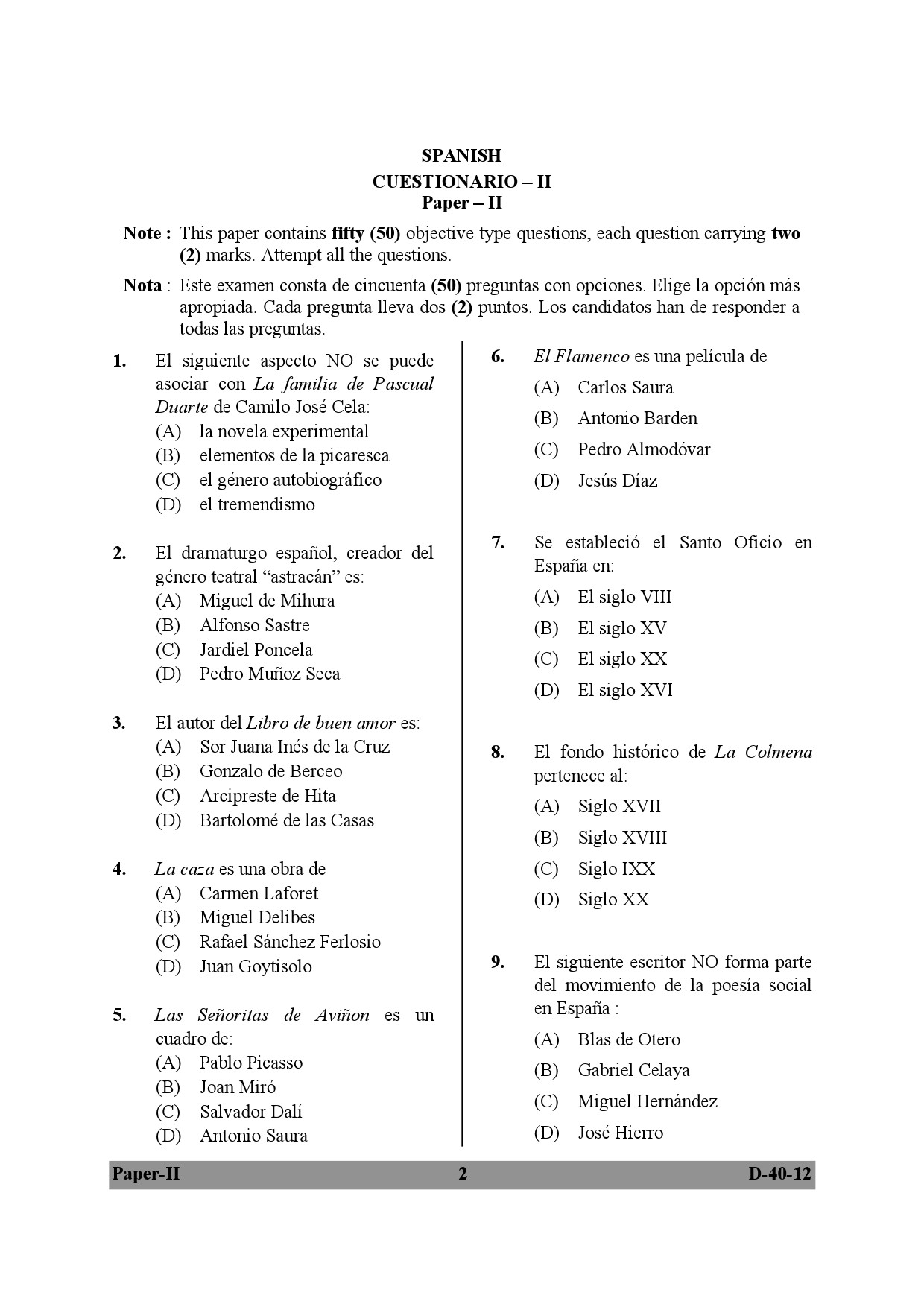 UGC NET Spanish Question Paper II December 2012 2