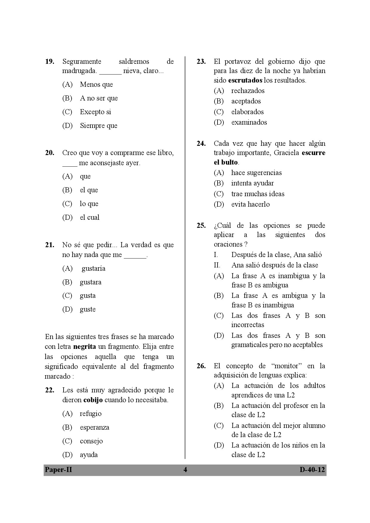 UGC NET Spanish Question Paper II December 2012 4