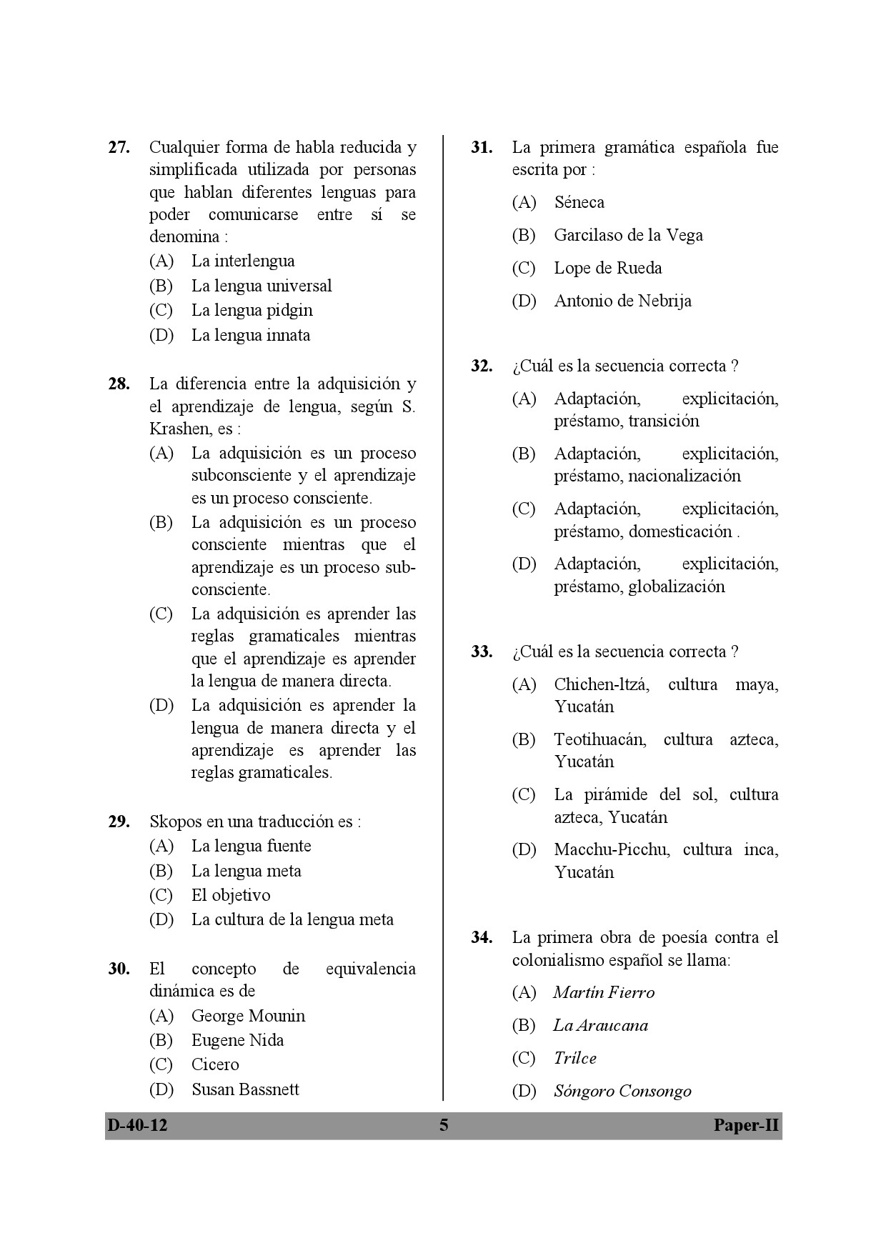 UGC NET Spanish Question Paper II December 2012 5