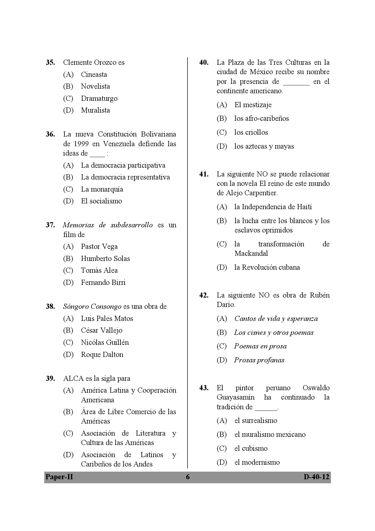 UGC NET Spanish Question Paper II December 2012 6