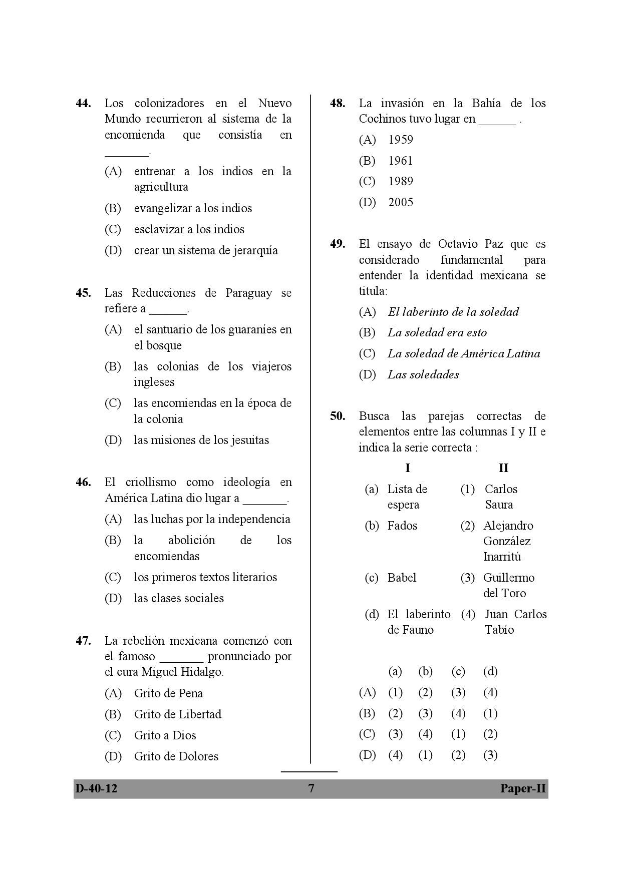 UGC NET Spanish Question Paper II December 2012 7