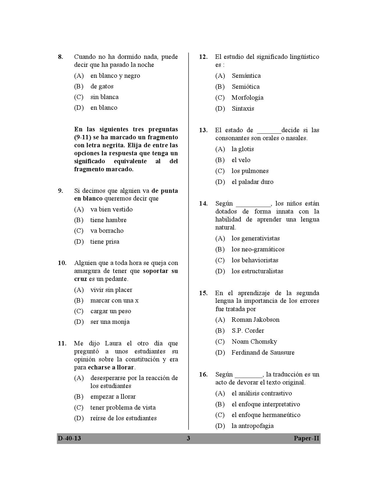 UGC NET Spanish Question Paper II December 2013 3