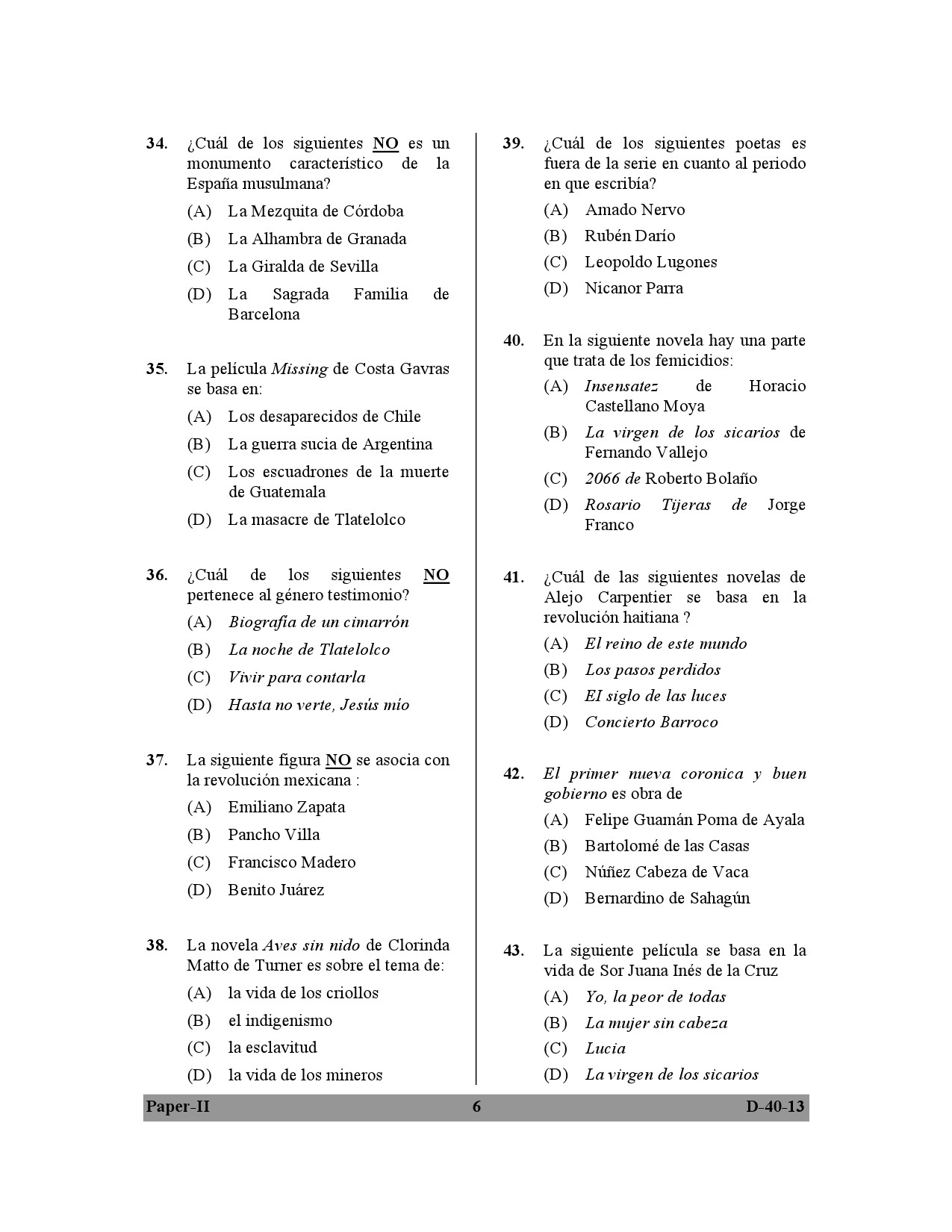 UGC NET Spanish Question Paper II December 2013 6