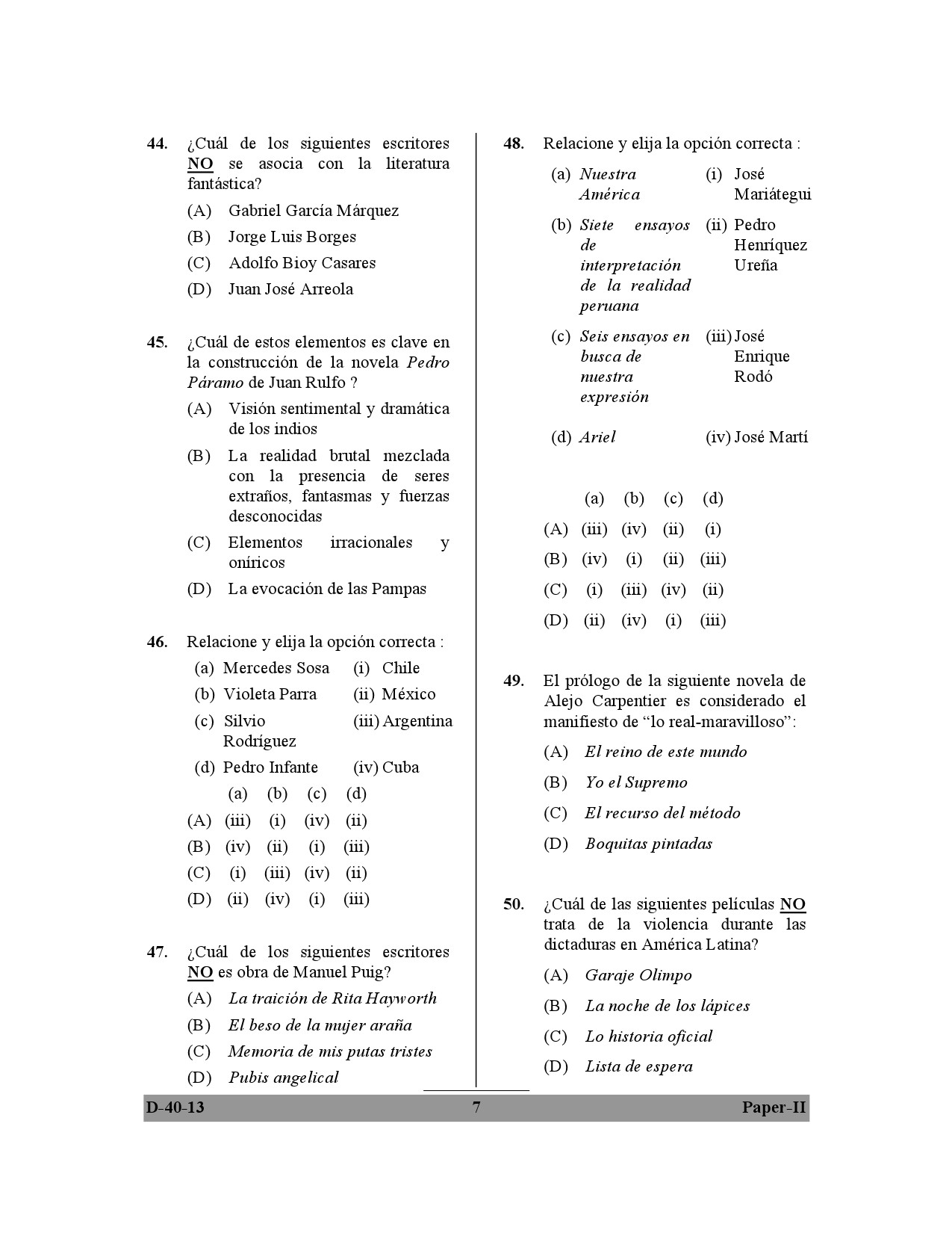 UGC NET Spanish Question Paper II December 2013 7