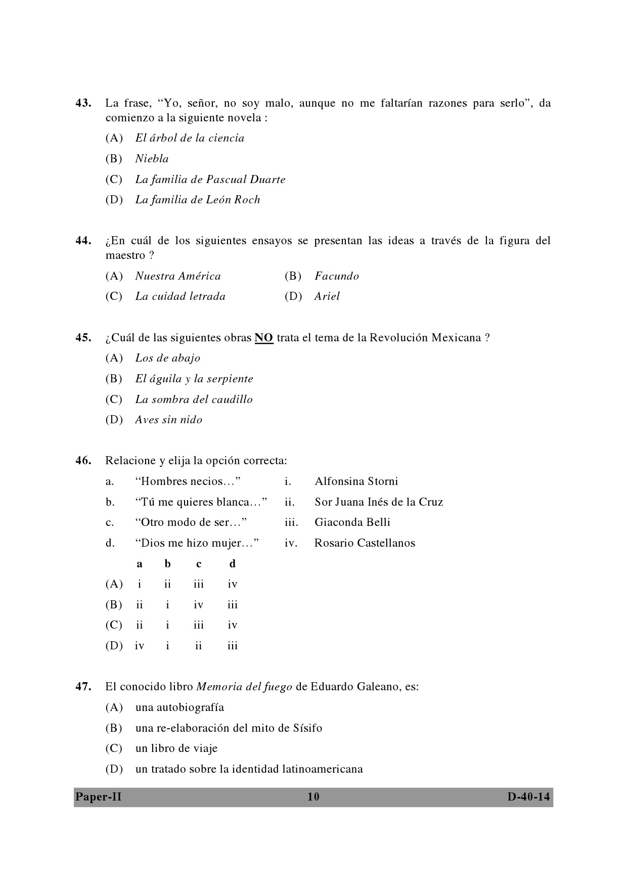 UGC NET Spanish Question Paper II December 2014 10