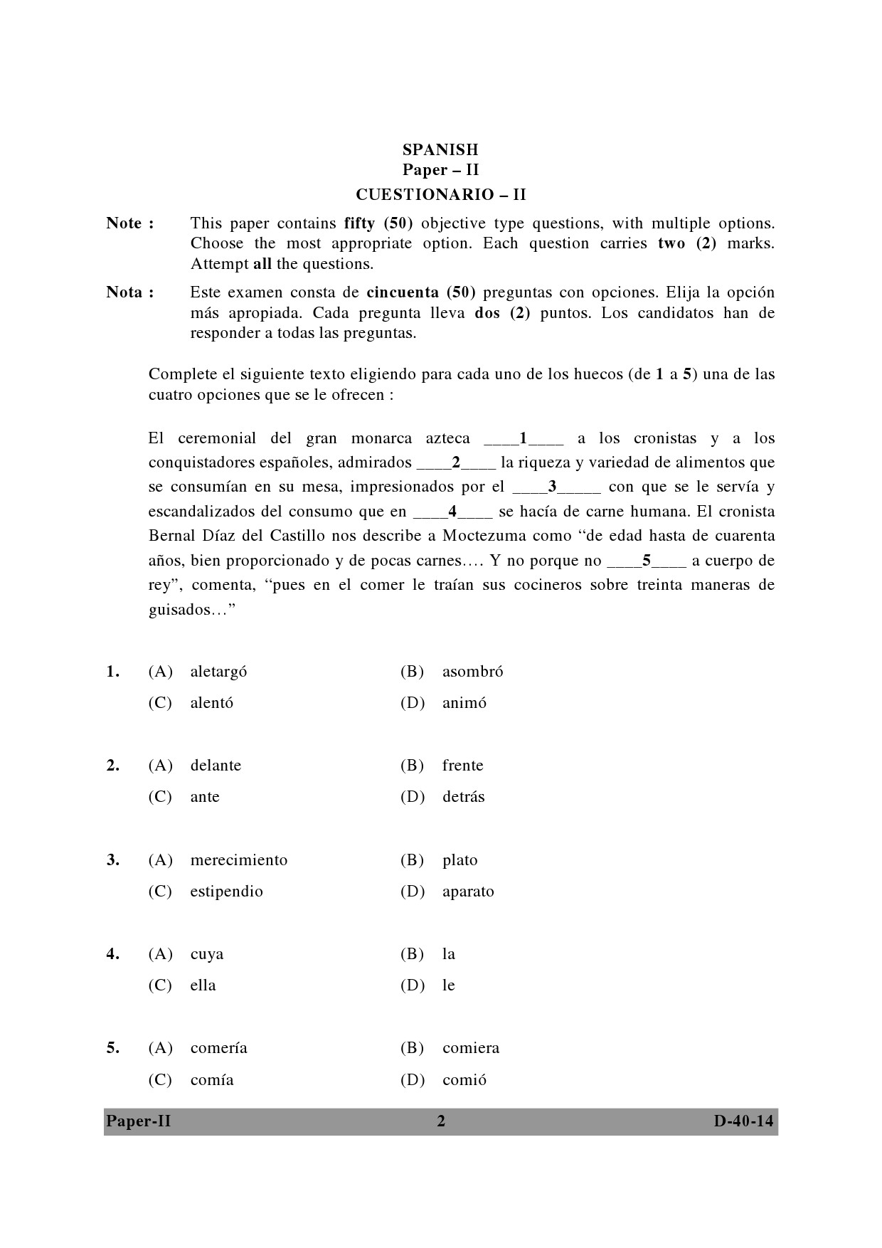 UGC NET Spanish Question Paper II December 2014 2