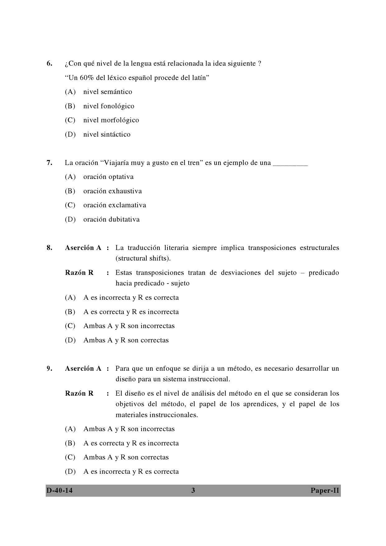 UGC NET Spanish Question Paper II December 2014 3