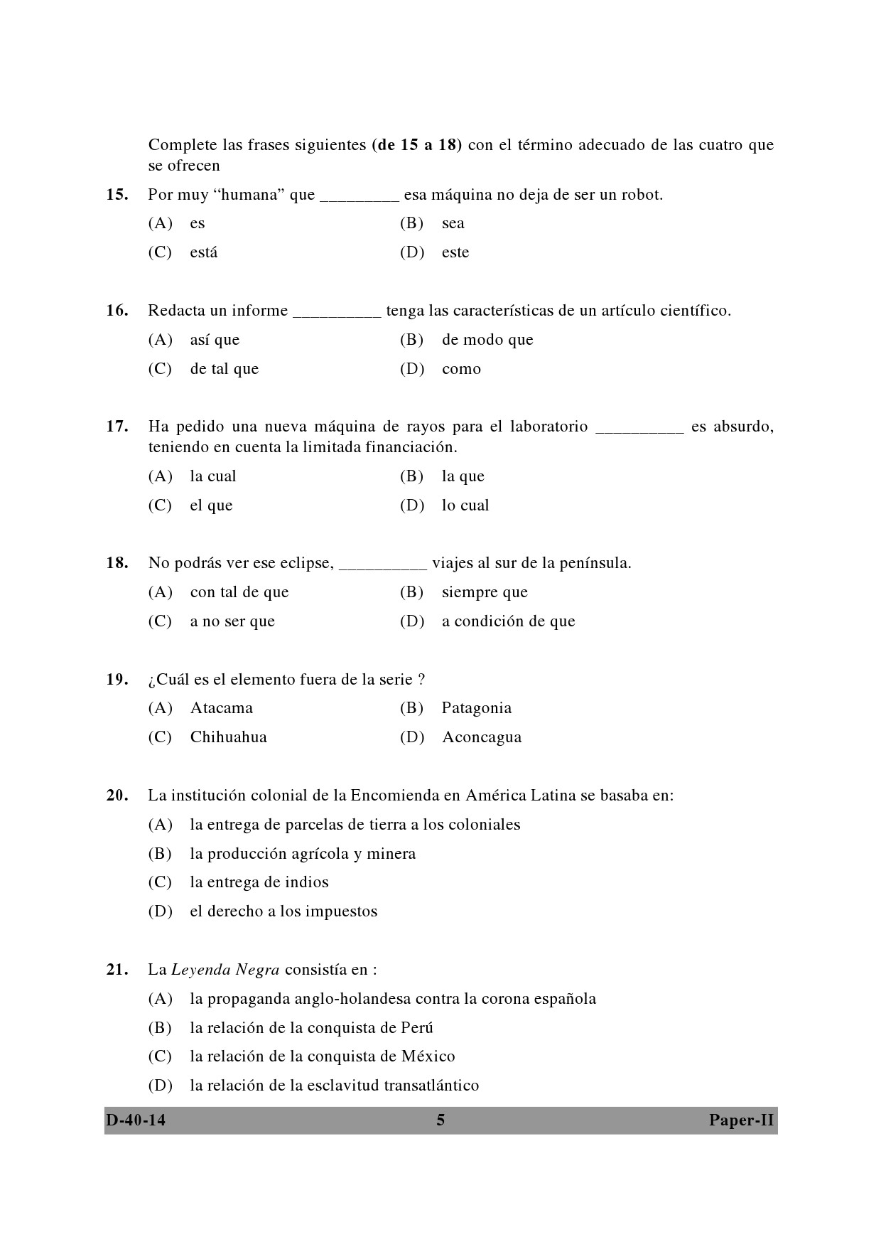 UGC NET Spanish Question Paper II December 2014 5