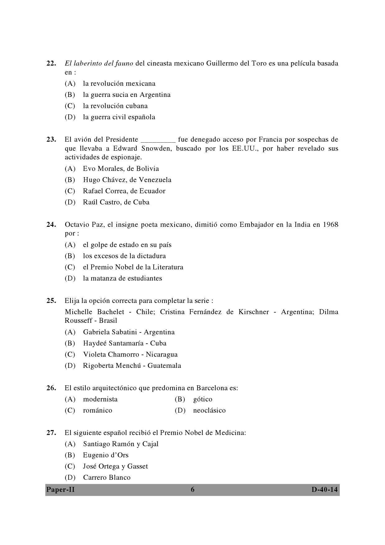 UGC NET Spanish Question Paper II December 2014 6