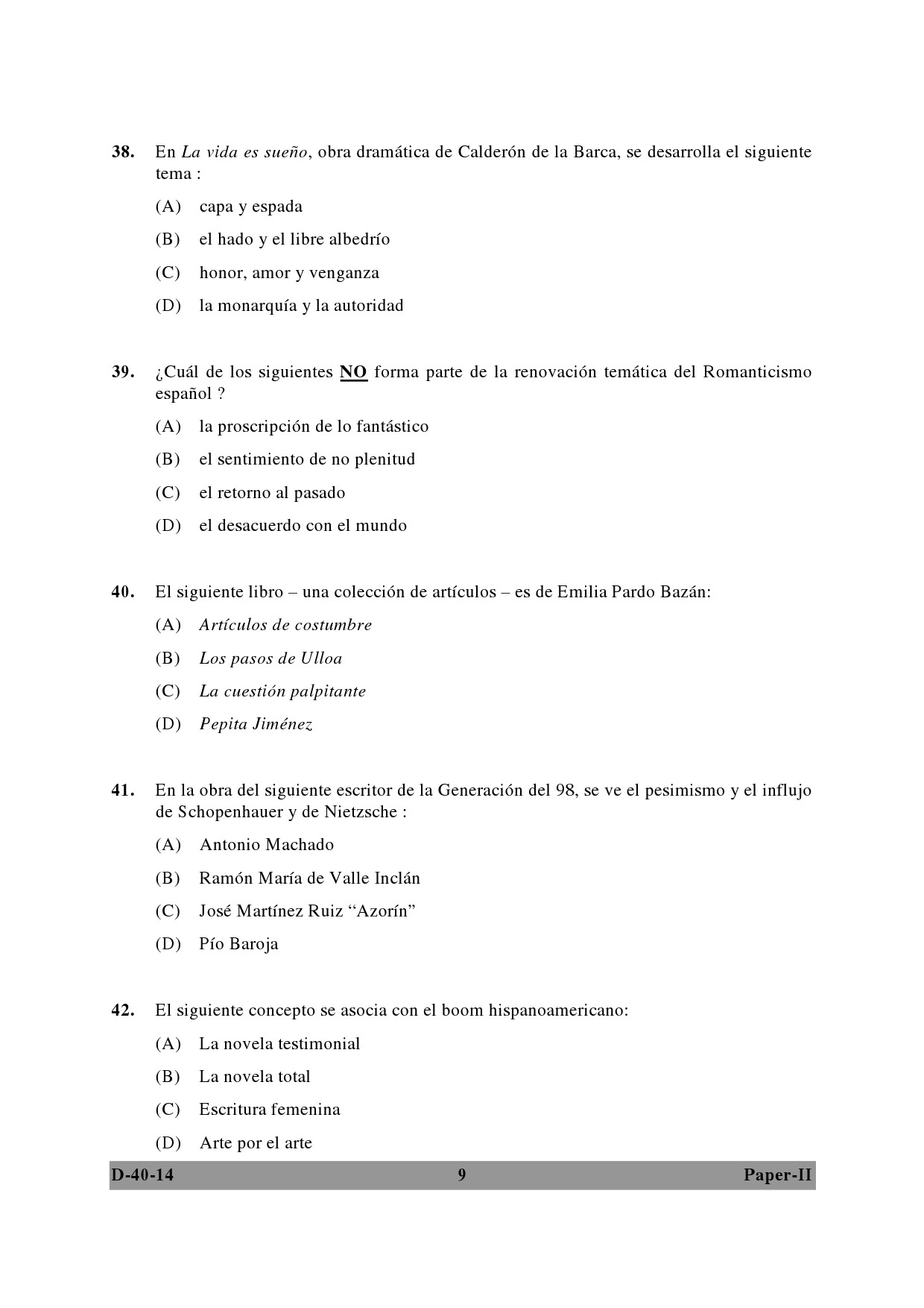 UGC NET Spanish Question Paper II December 2014 9