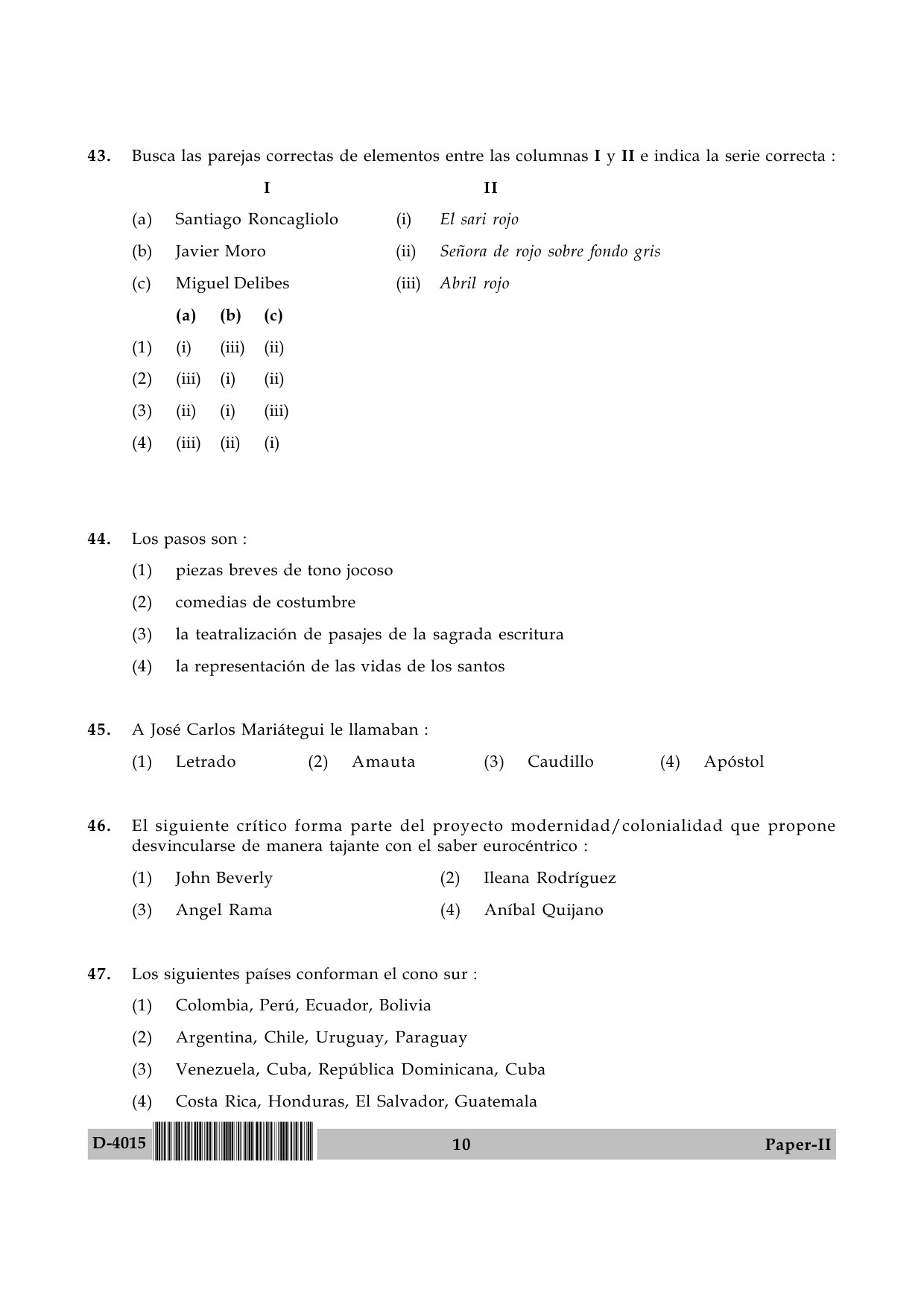 UGC NET Spanish Question Paper II December 2015 10