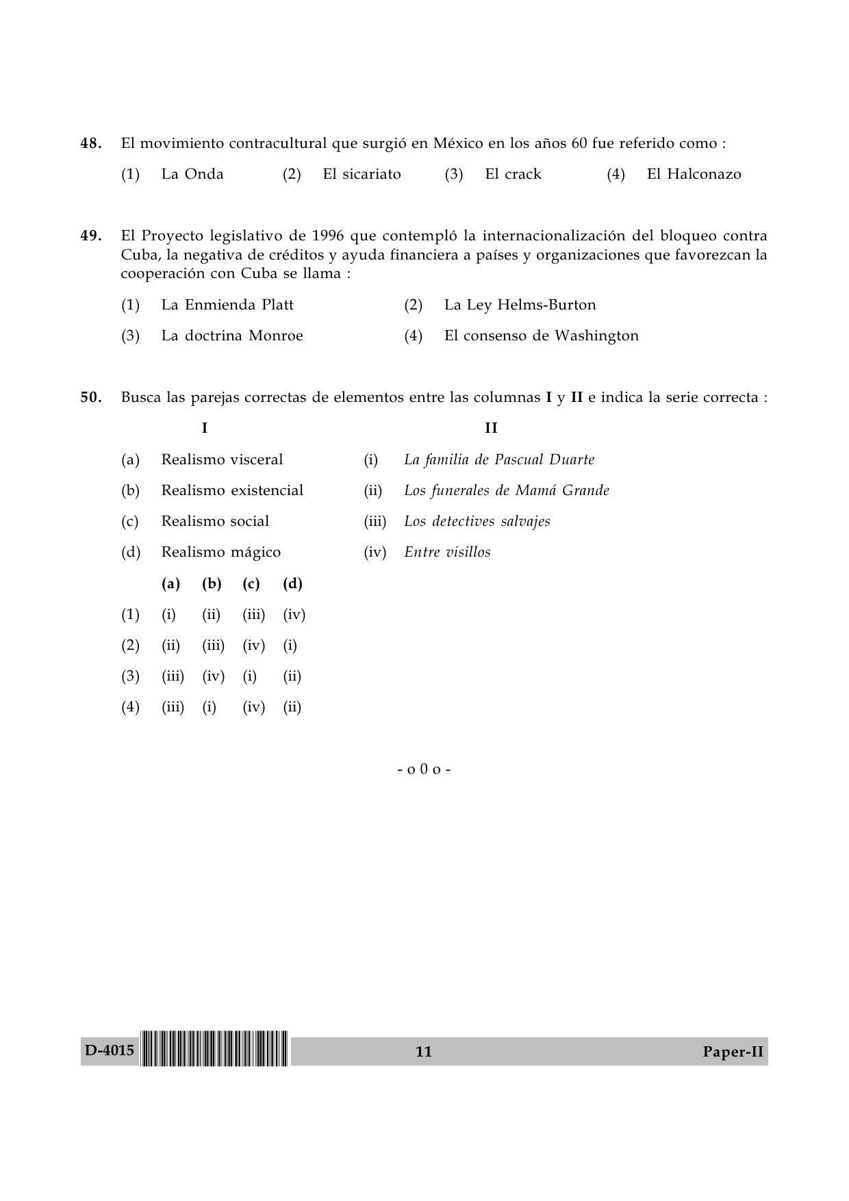 UGC NET Spanish Question Paper II December 2015 11