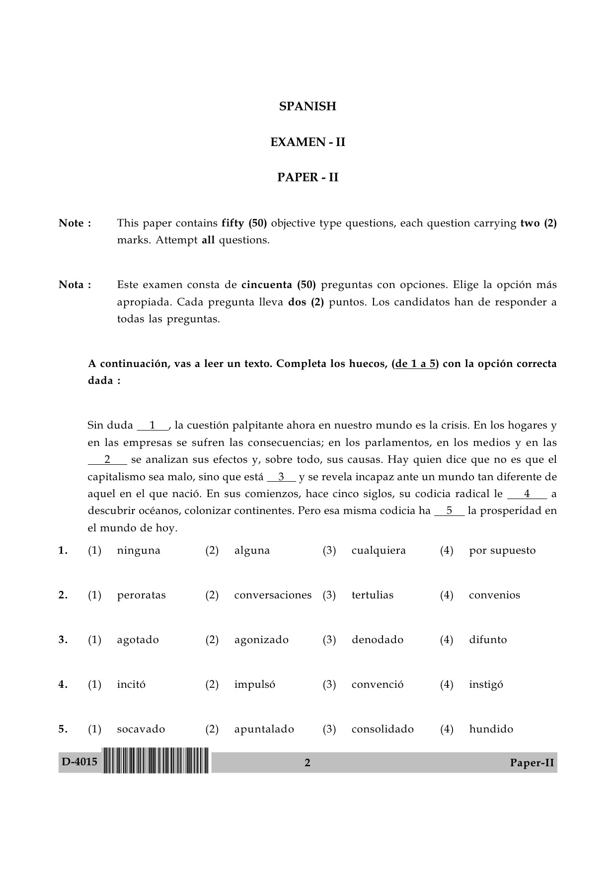 UGC NET Spanish Question Paper II December 2015 2