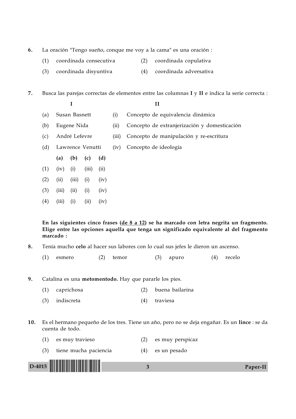 UGC NET Spanish Question Paper II December 2015 3