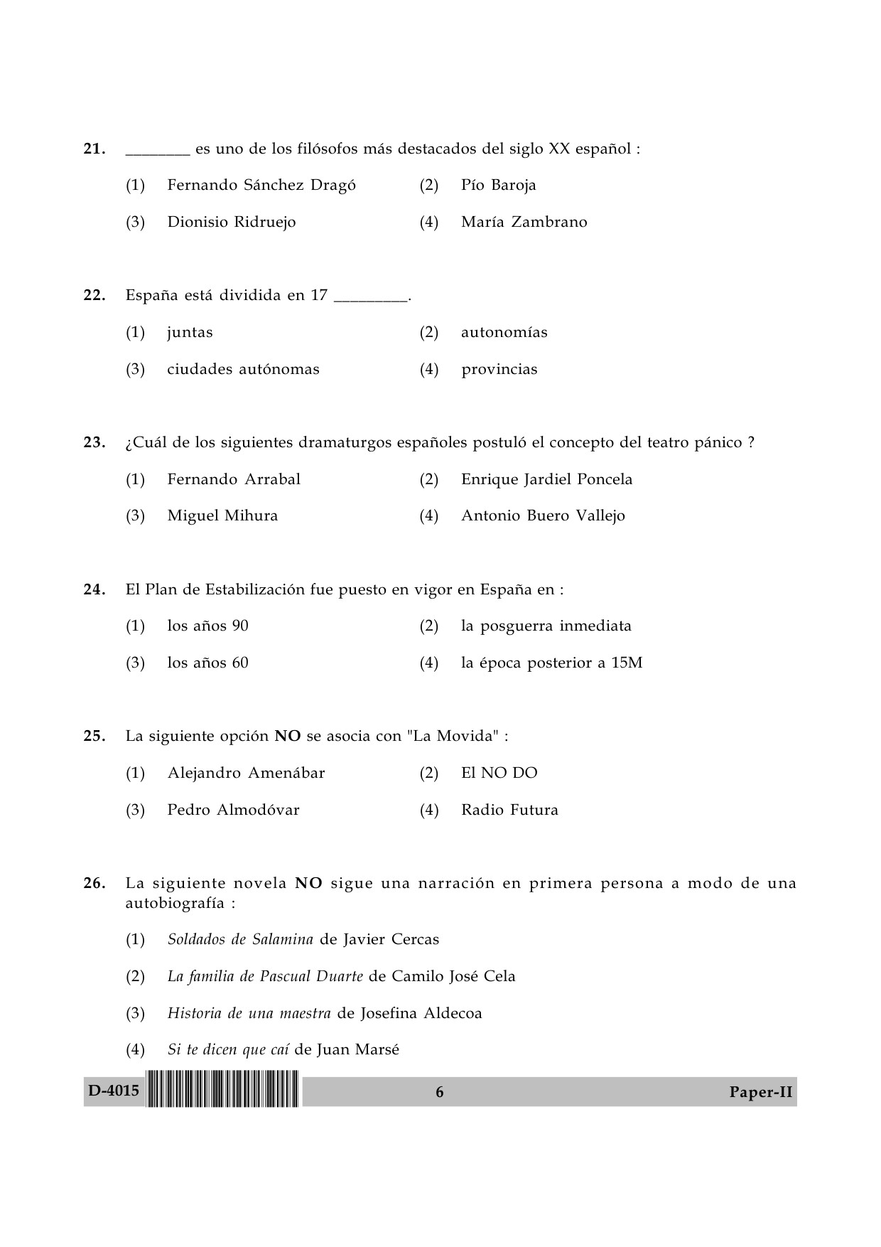 UGC NET Spanish Question Paper II December 2015 6