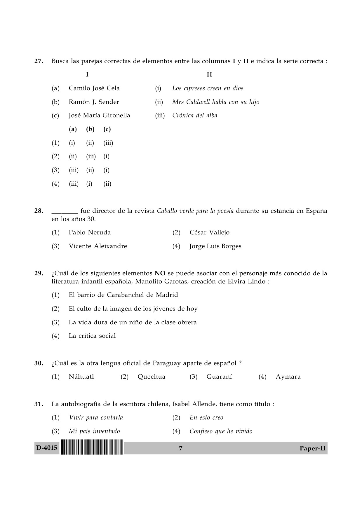 UGC NET Spanish Question Paper II December 2015 7