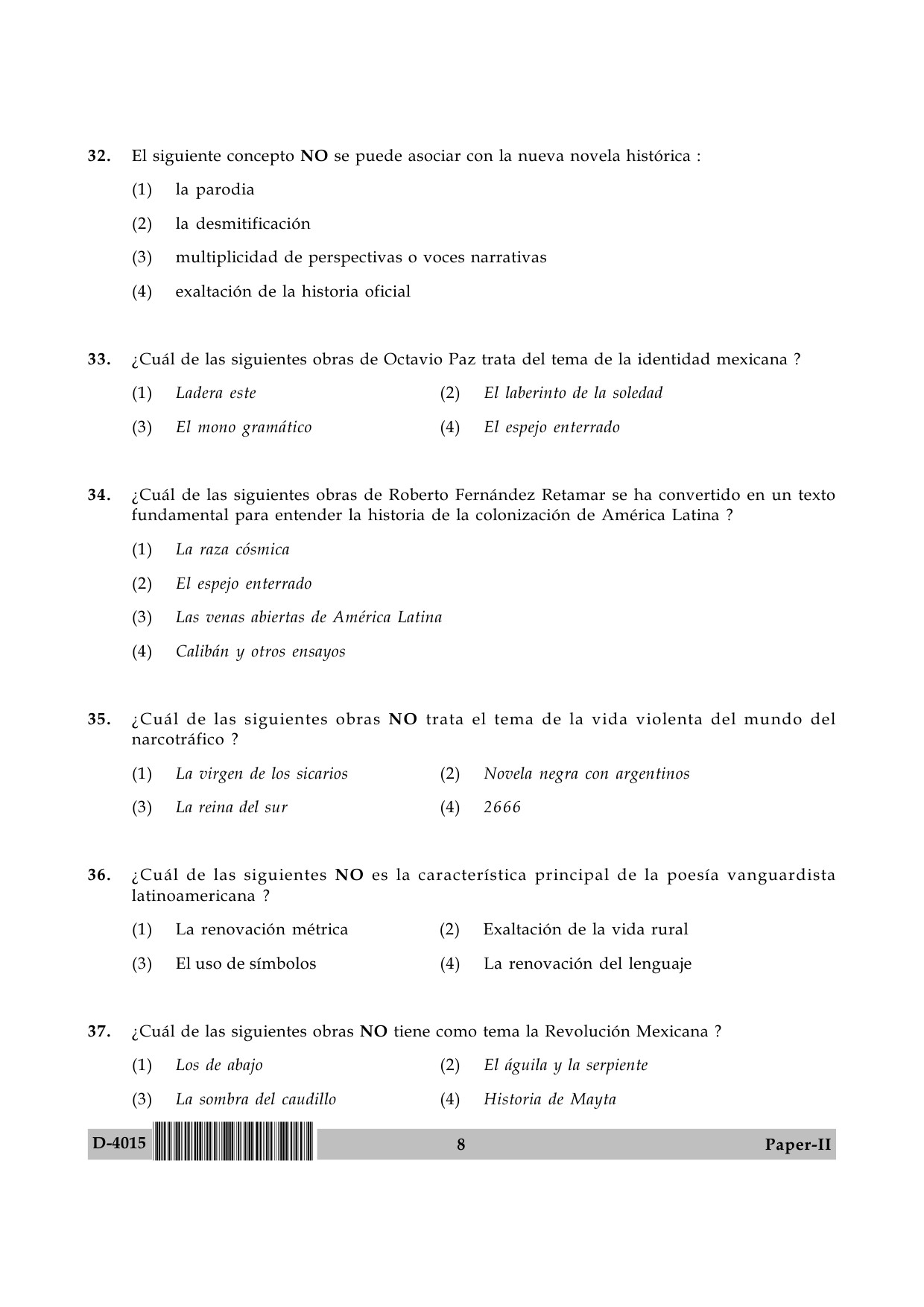 UGC NET Spanish Question Paper II December 2015 8