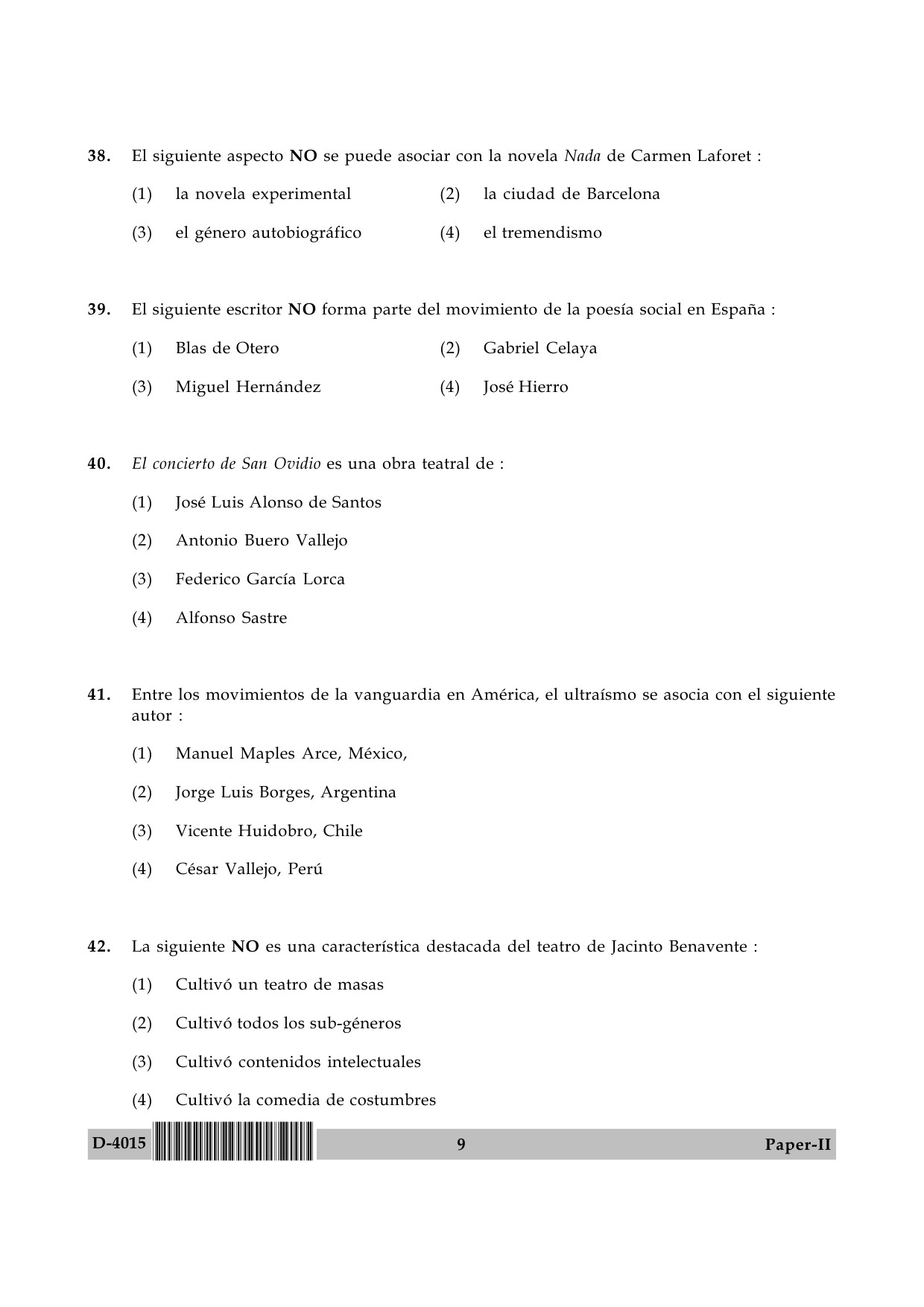 UGC NET Spanish Question Paper II December 2015 9