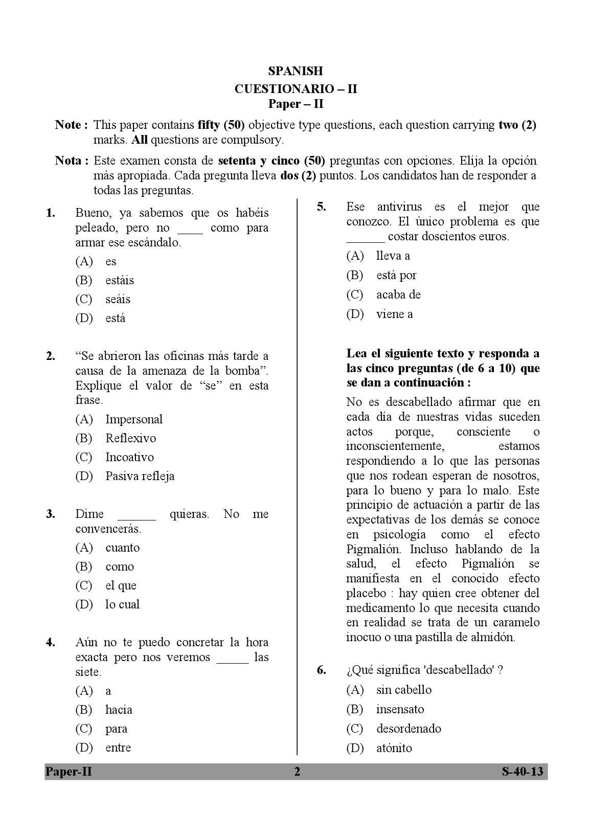 UGC NET Spanish Question Paper II Exam September 2013 2