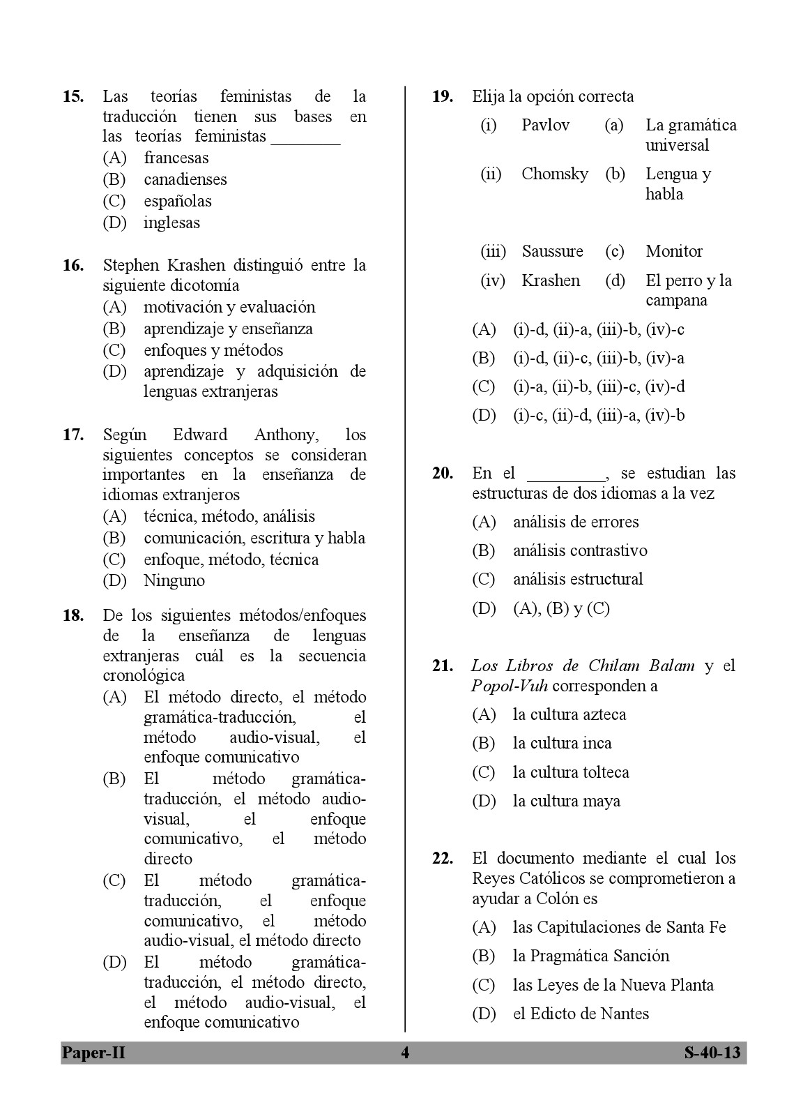 UGC NET Spanish Question Paper II Exam September 2013 4