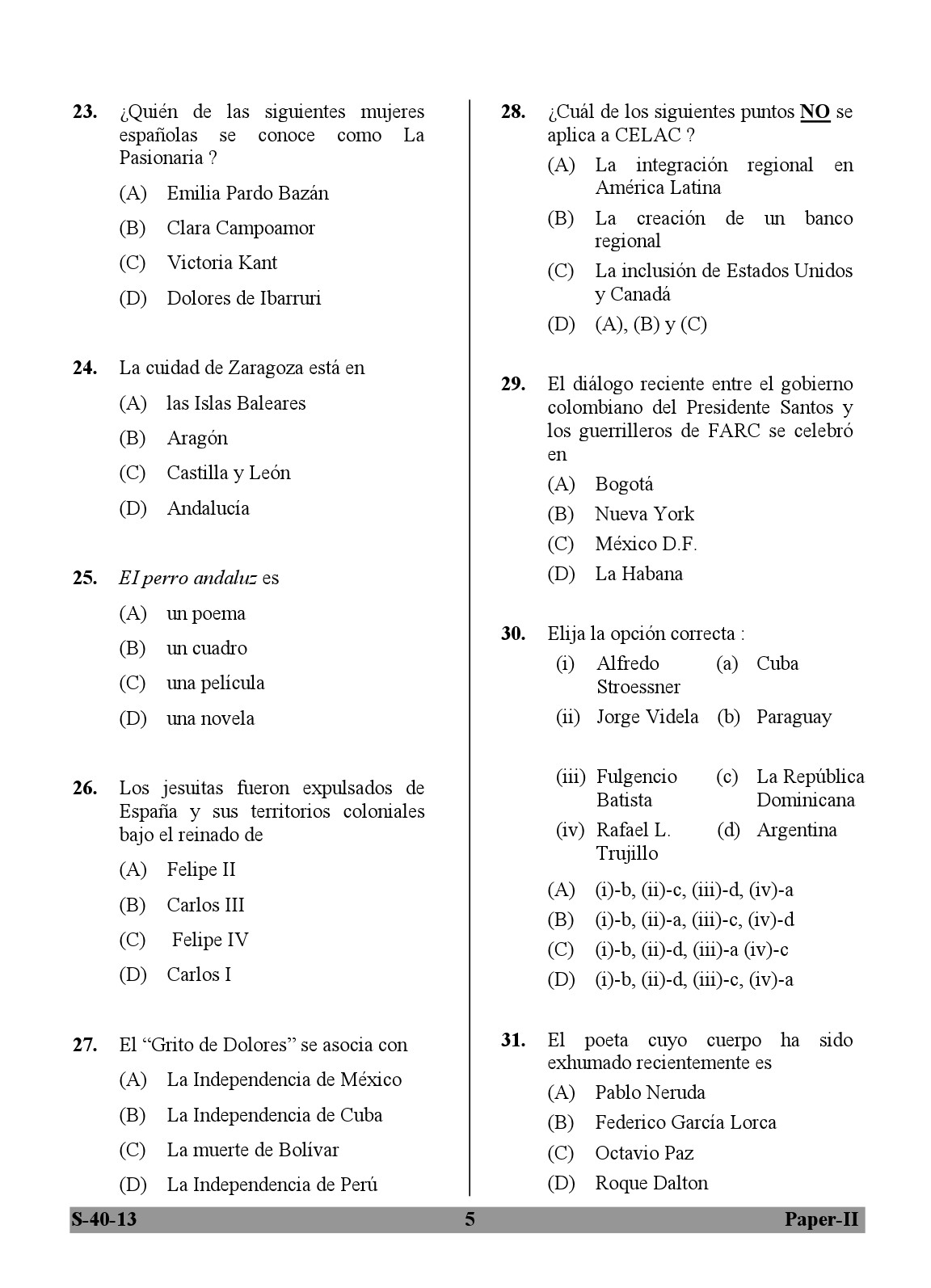 UGC NET Spanish Question Paper II Exam September 2013 5