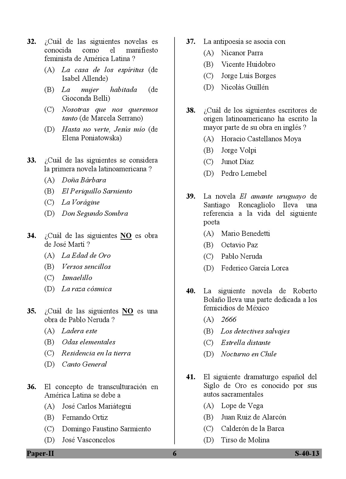 UGC NET Spanish Question Paper II Exam September 2013 6