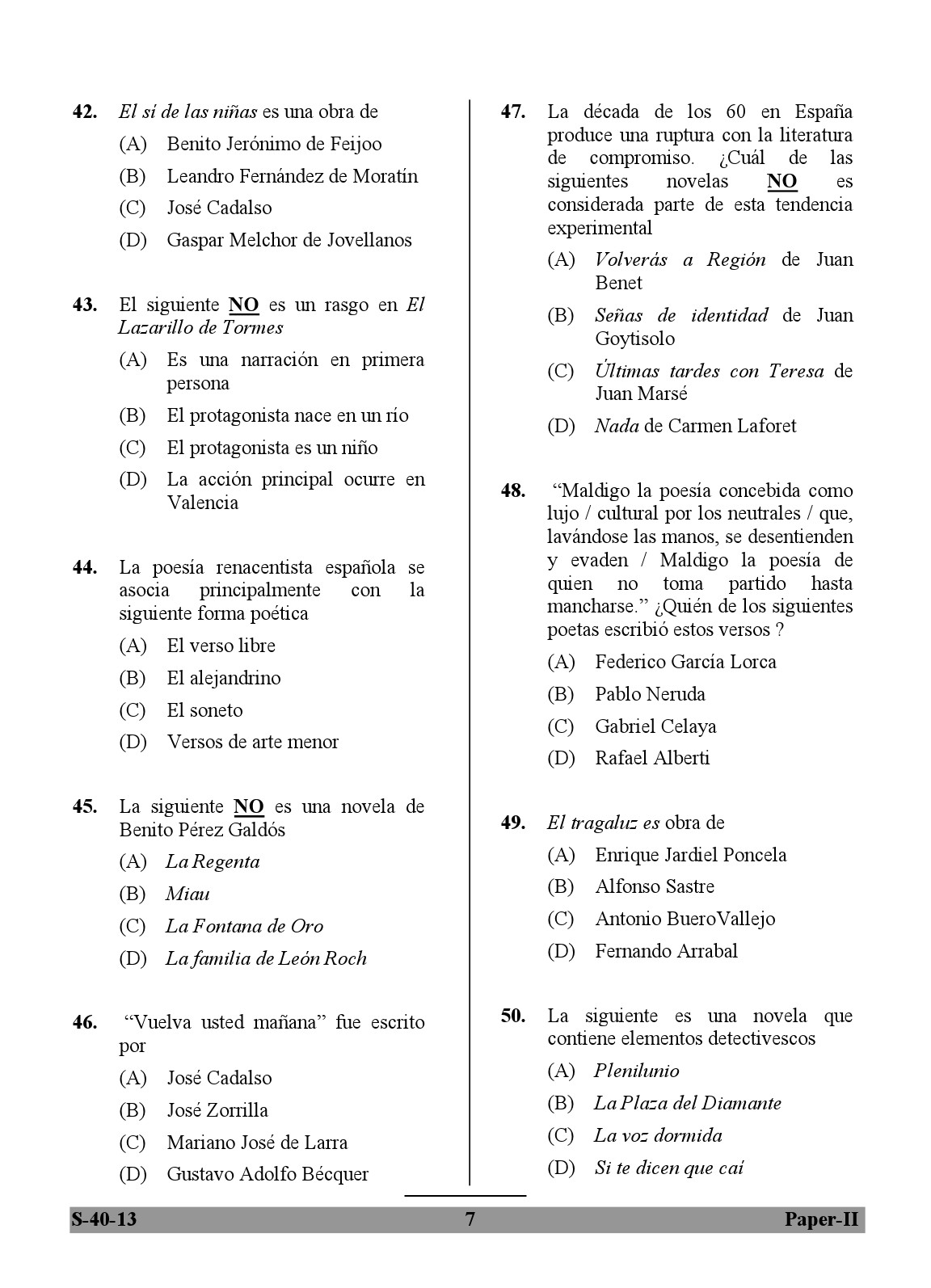 UGC NET Spanish Question Paper II Exam September 2013 7