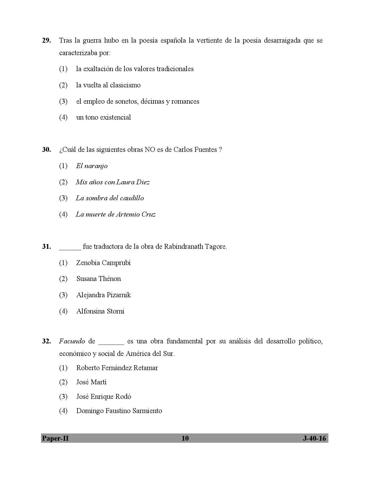 UGC NET Spanish Question Paper II July 2016 10