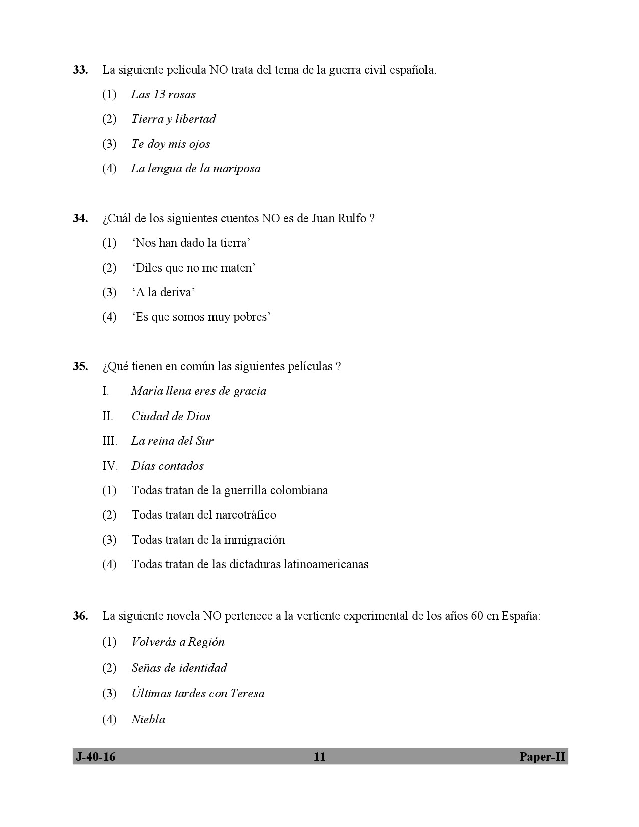 UGC NET Spanish Question Paper II July 2016 11