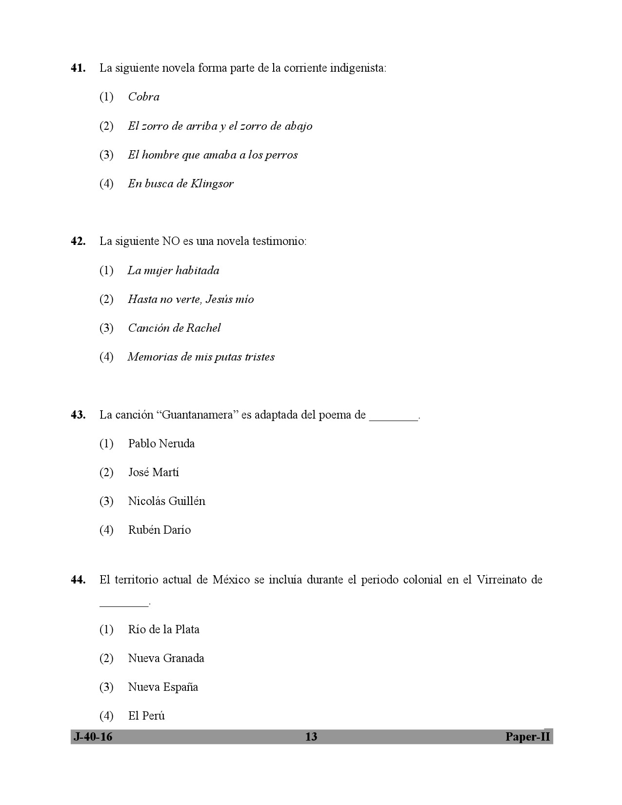 UGC NET Spanish Question Paper II July 2016 13