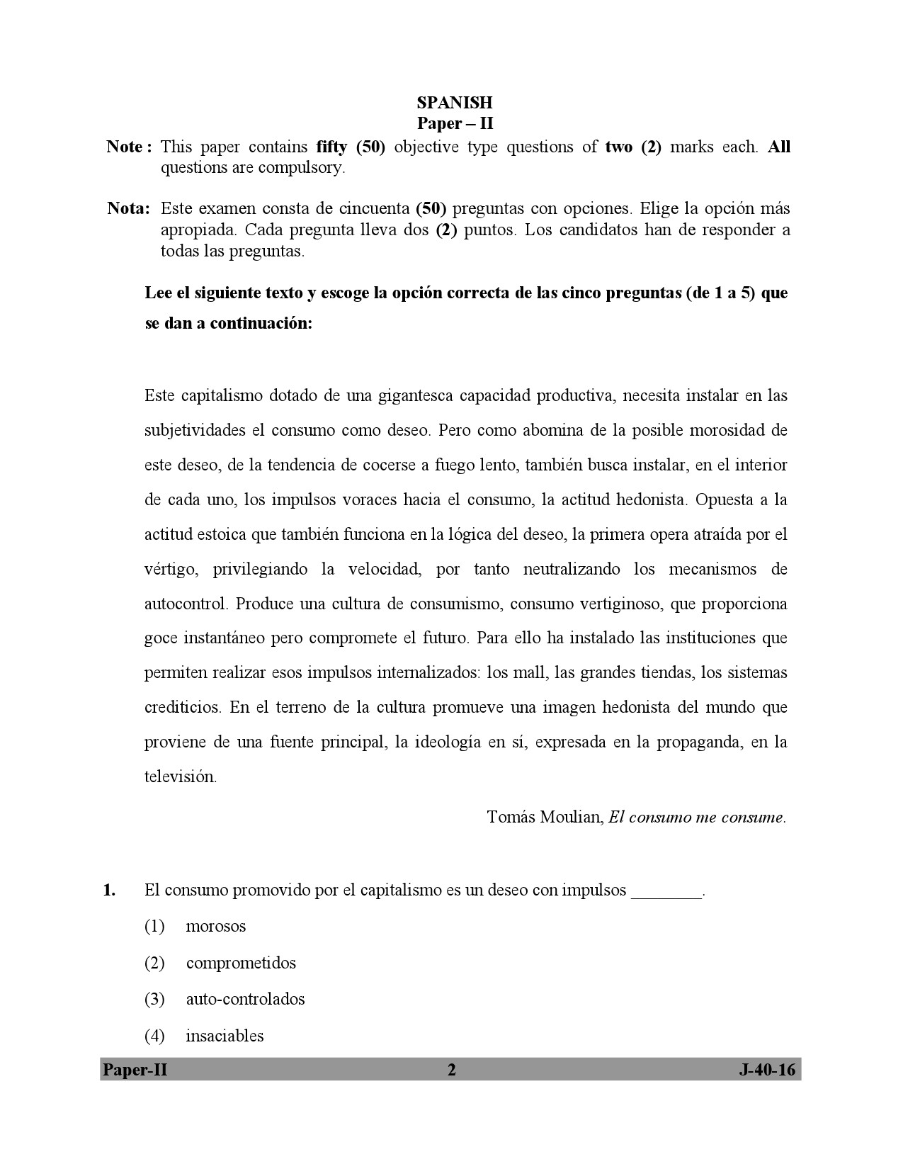 UGC NET Spanish Question Paper II July 2016 2