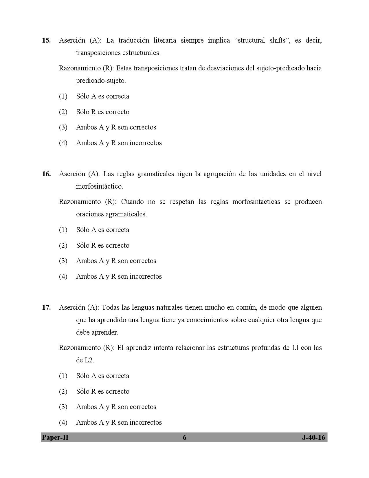 UGC NET Spanish Question Paper II July 2016 6