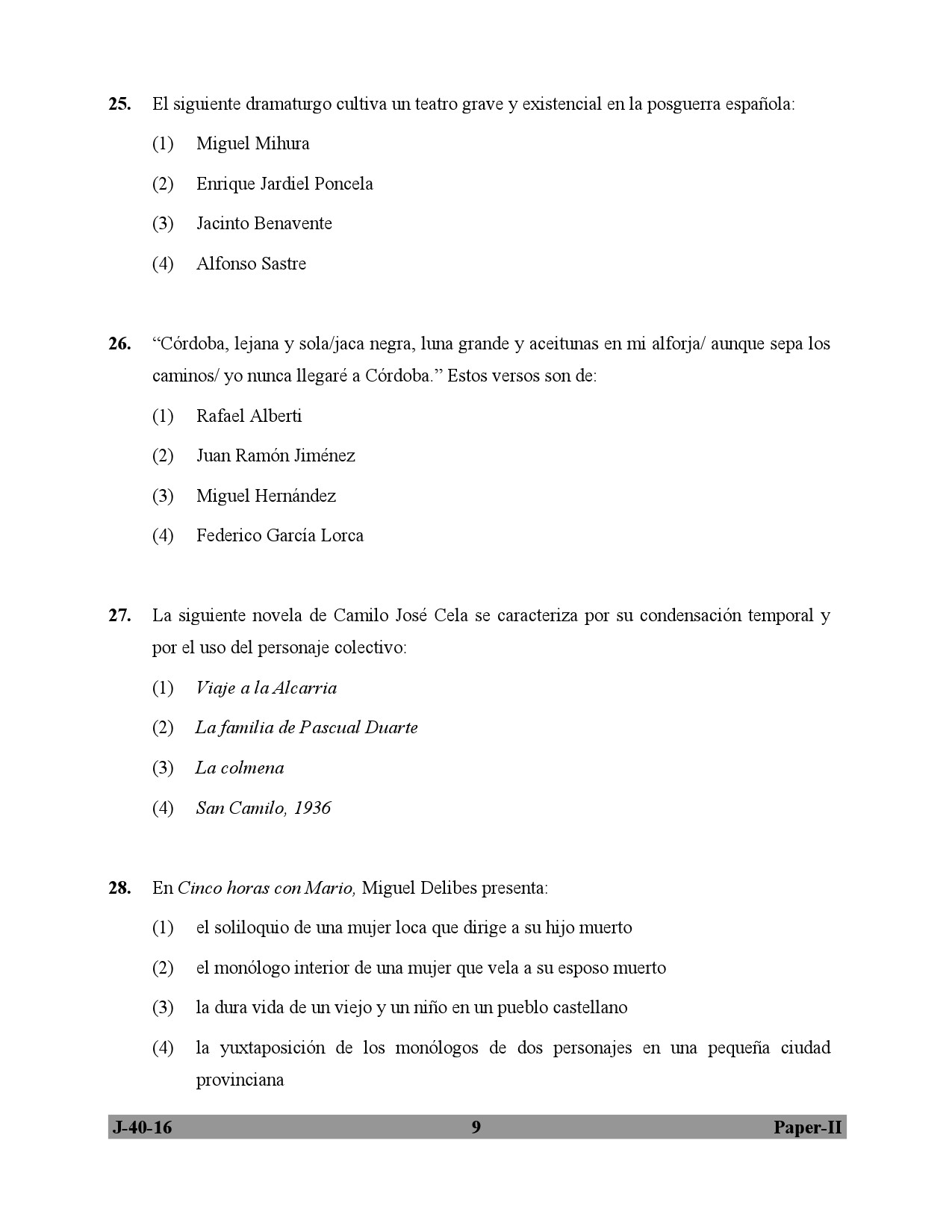 UGC NET Spanish Question Paper II July 2016 9