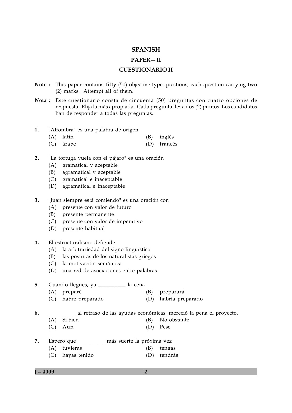 UGC NET Spanish Question Paper II June 2009 2