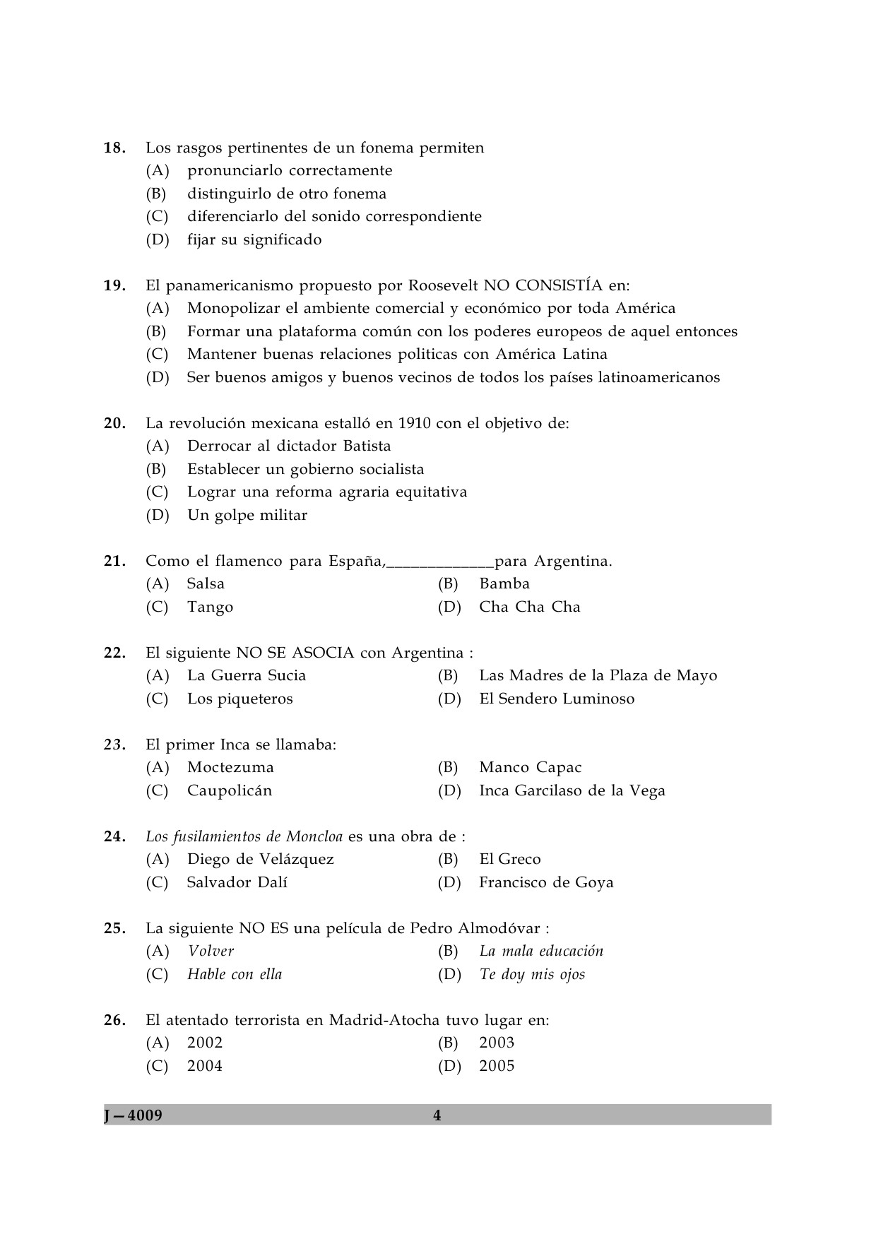 UGC NET Spanish Question Paper II June 2009 4