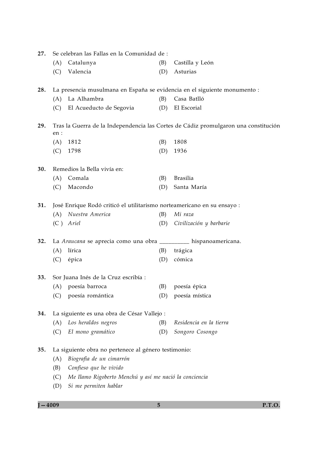 UGC NET Spanish Question Paper II June 2009 5