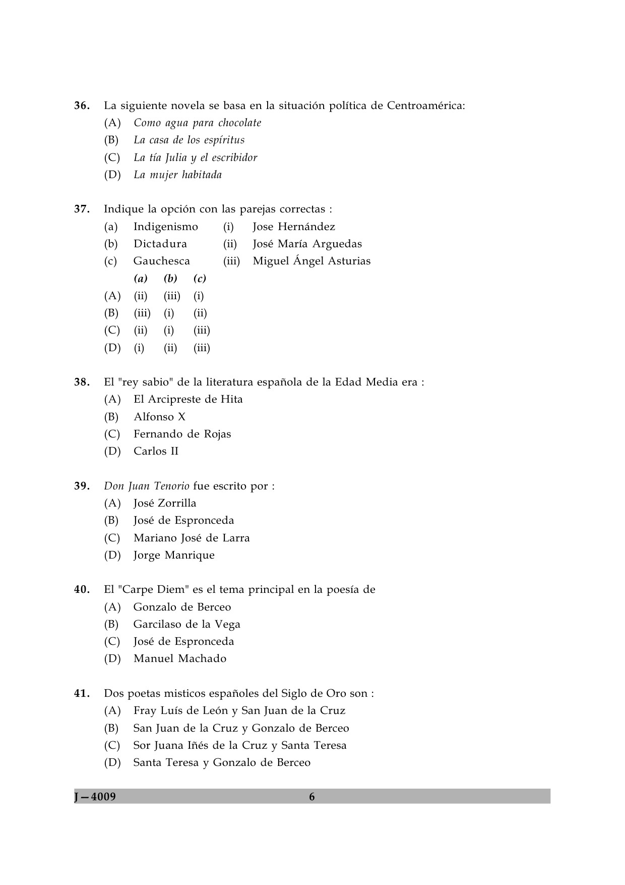 UGC NET Spanish Question Paper II June 2009 6