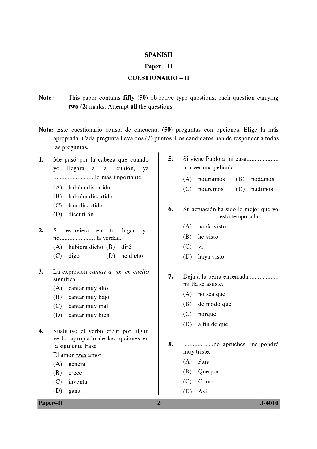 UGC NET Spanish Question Paper II June 2010 2