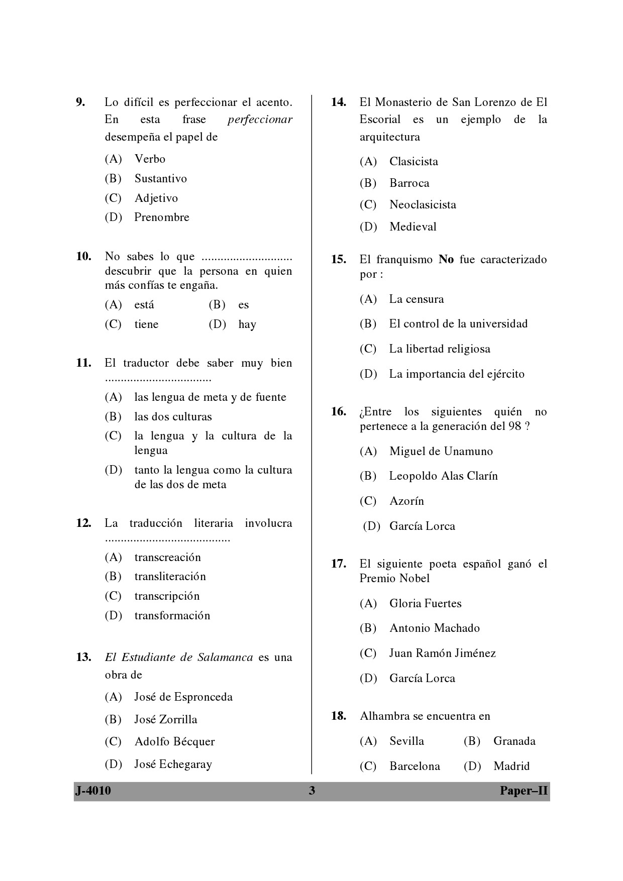 UGC NET Spanish Question Paper II June 2010 3