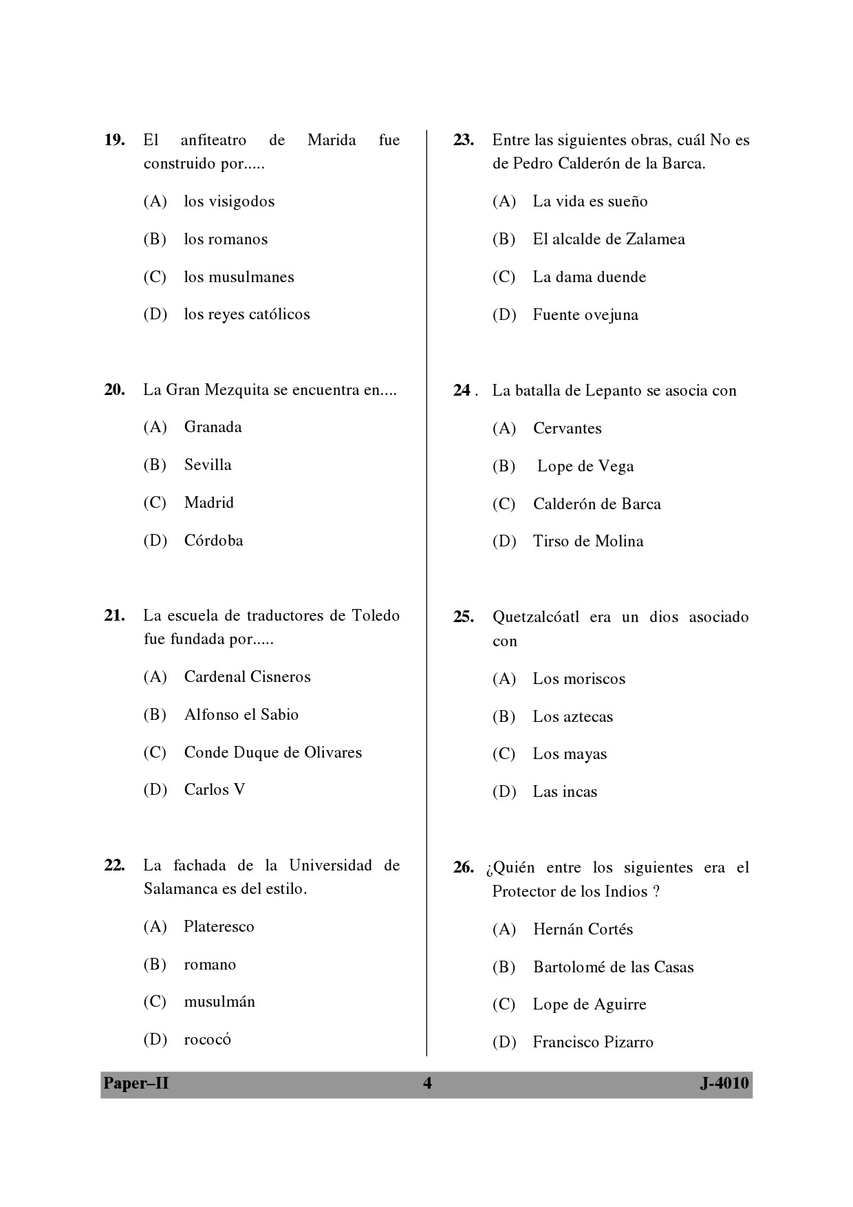 UGC NET Spanish Question Paper II June 2010 4