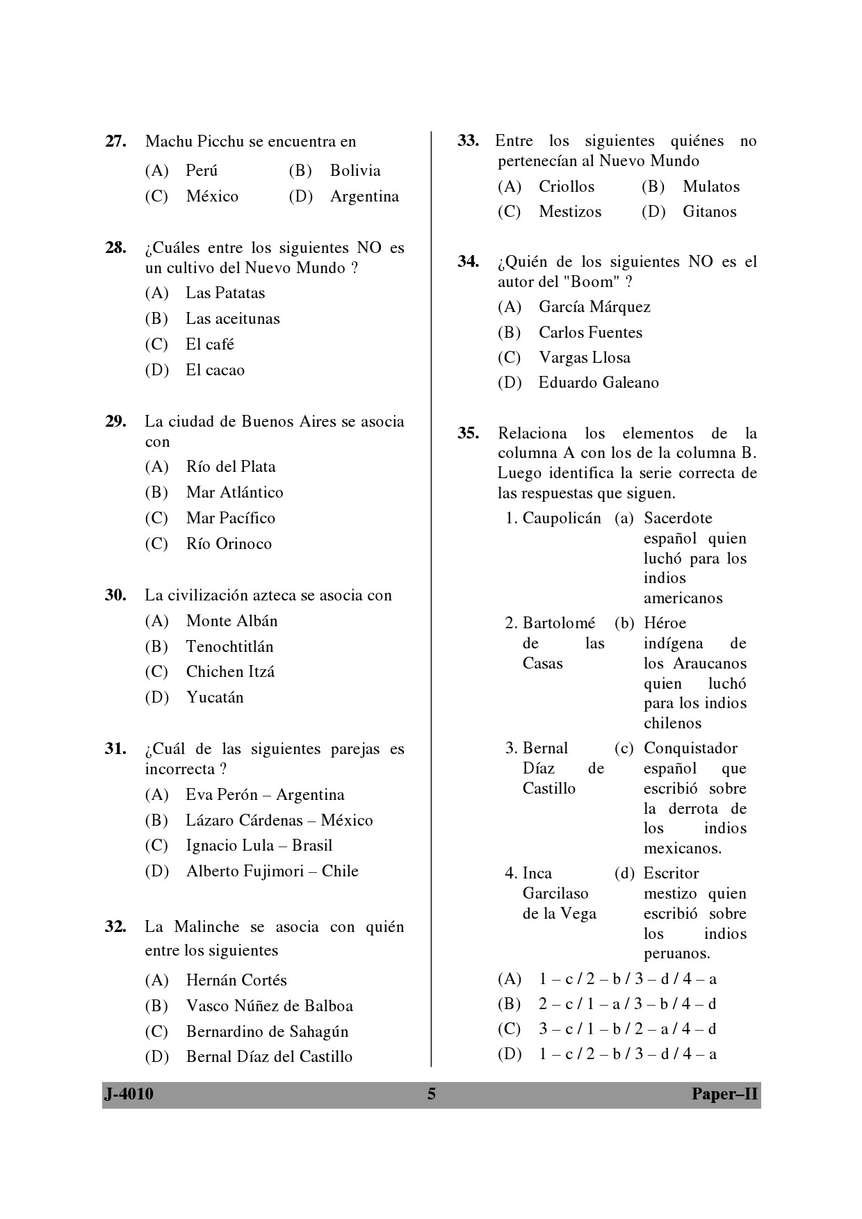 UGC NET Spanish Question Paper II June 2010 5