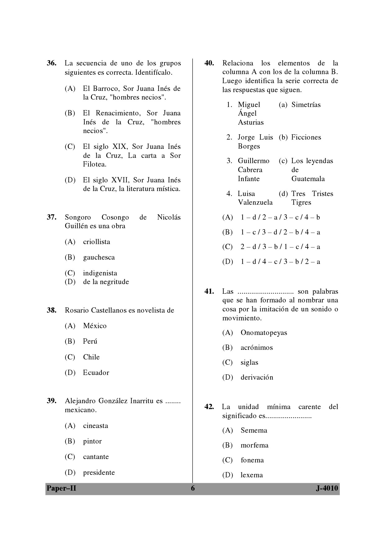 UGC NET Spanish Question Paper II June 2010 6