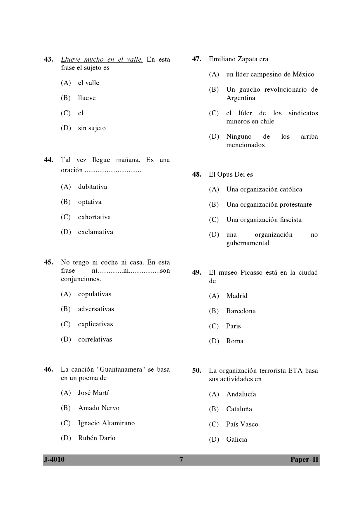 UGC NET Spanish Question Paper II June 2010 7