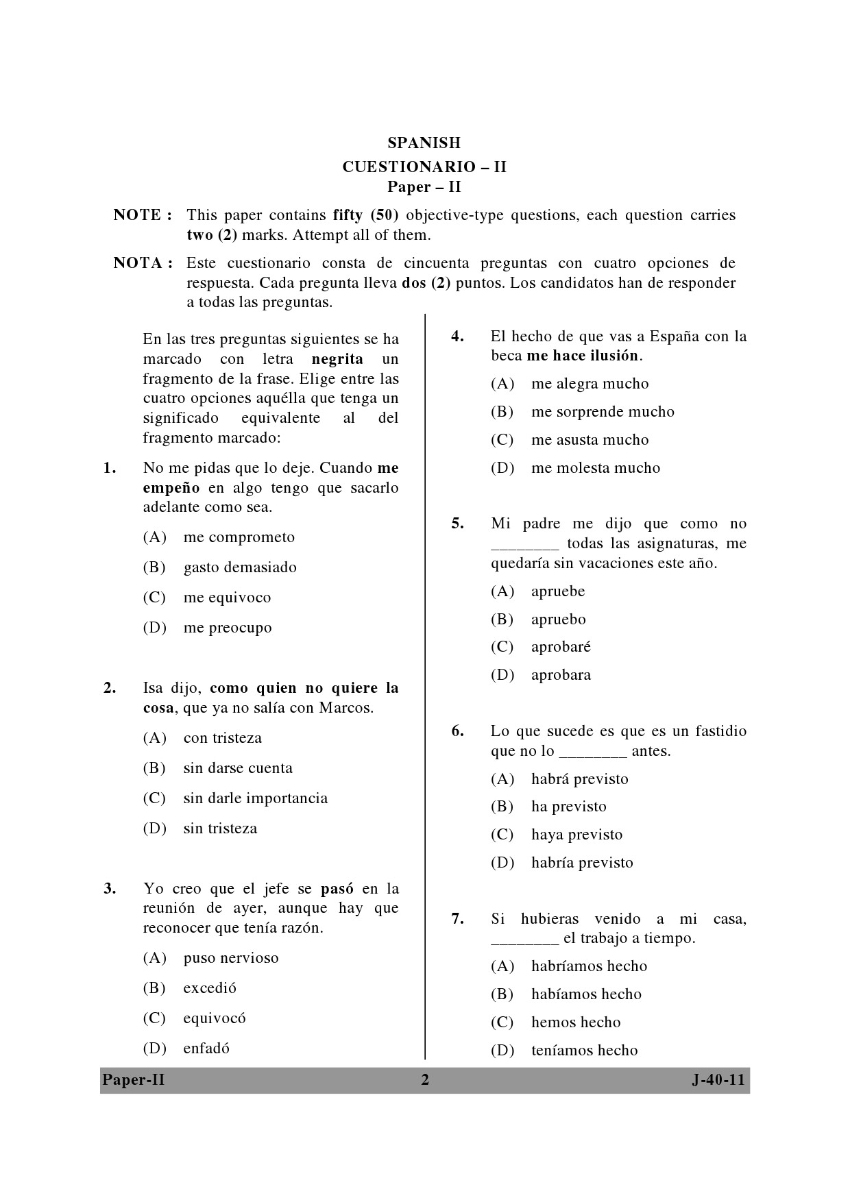 UGC NET Spanish Question Paper II June 2011 2