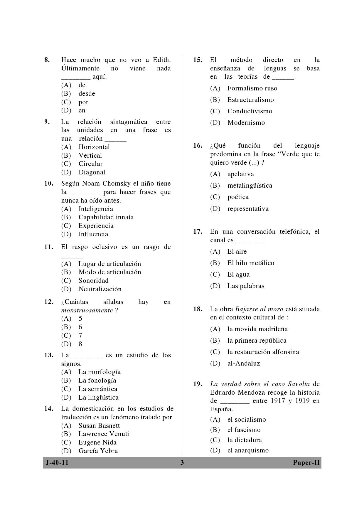 UGC NET Spanish Question Paper II June 2011 3