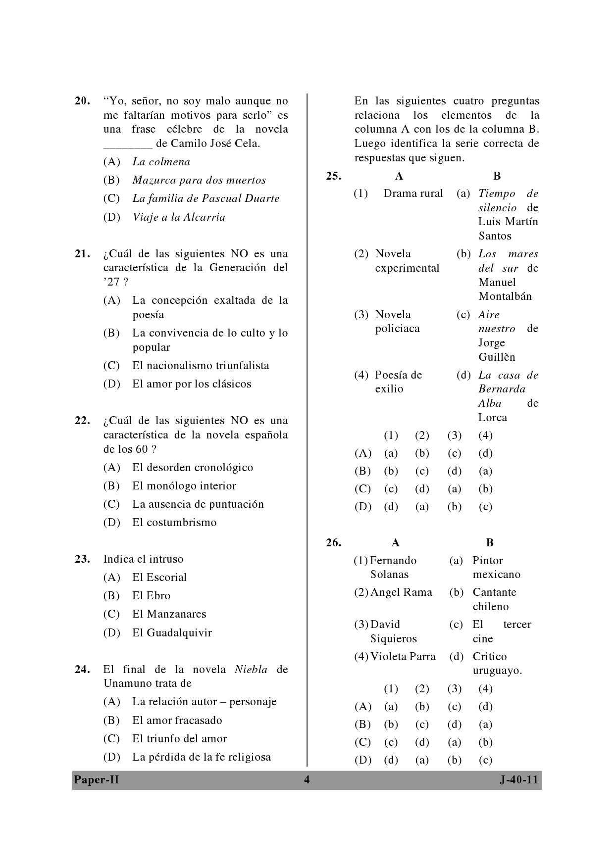 UGC NET Spanish Question Paper II June 2011 4