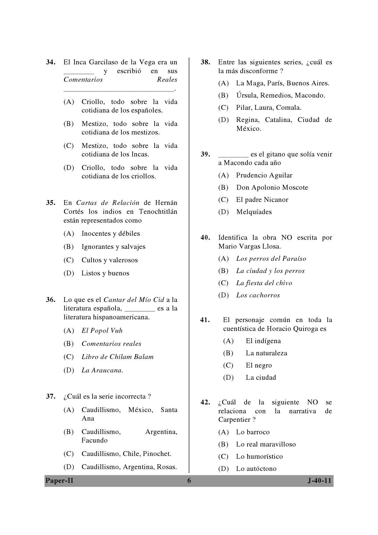 UGC NET Spanish Question Paper II June 2011 6