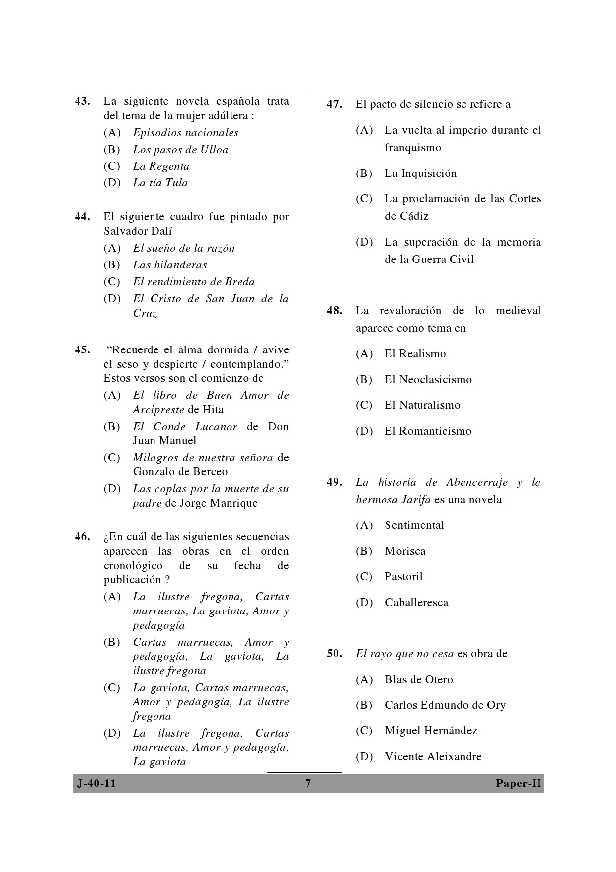 UGC NET Spanish Question Paper II June 2011 7